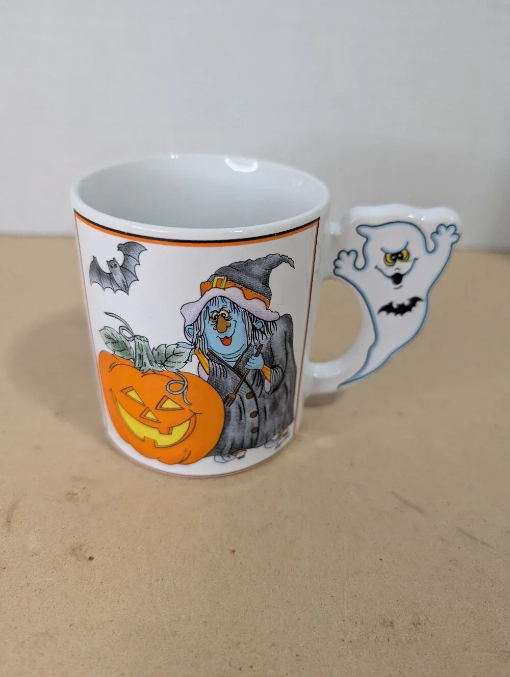 Halloween Ghost Handle Mug with Pumpkin Witch Design Vintage Kitchen